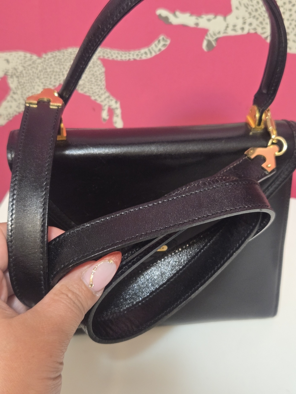 Vintage Bally Black Leather Top-Handle Bag With Strap. - Picture 16 of 16